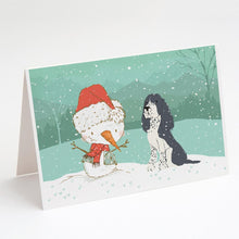 Load image into Gallery viewer, English Springer Spaniel Snowman Christmas Greeting Cards -  Blank Note Cards – 8-Pack of Artist-Designed Cards with Envelopes