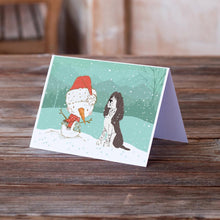 Load image into Gallery viewer, Brown English Springer Spaniel Snowman Christmas Greeting Cards -  Blank Note Cards – 8-Pack of Artist-Designed Cards with Envelopes
