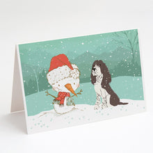 Load image into Gallery viewer, Brown English Springer Spaniel Snowman Christmas Greeting Cards -  Blank Note Cards – 8-Pack of Artist-Designed Cards with Envelopes