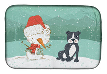 Load image into Gallery viewer, Black Staffie Snowman Christmas Dish Drying Mat – Absorbent, Artistic Kitchen Essentials CK2075DDM