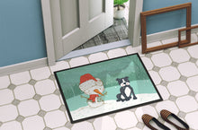Load image into Gallery viewer, Black Staffie Snowman Christmas Doormat - 24x36 Decorative Floor Mat – Indoor/Outdoor Rug with Artistic Flair CK2075JMAT