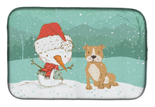 Load image into Gallery viewer, Brown Staffie Snowman Christmas Dish Drying Mat – Absorbent, Artistic Kitchen Essentials CK2076DDM