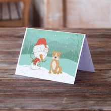 Load image into Gallery viewer, Brown Staffie Snowman Christmas Greeting Cards -  Blank Note Cards – 8-Pack of Artist-Designed Cards with Envelopes