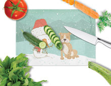 Load image into Gallery viewer, Brown Staffie Snowman Christmas Glass Cutting Boards – Durable, Decorative Kitchen Art Large CK2076LCB