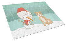 Load image into Gallery viewer, Brown Staffie Snowman Christmas Glass Cutting Boards – Durable, Decorative Kitchen Art Large CK2076LCB