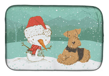 Load image into Gallery viewer, Airedale Terrier Snowman Christmas Dish Drying Mat – Absorbent, Artistic Kitchen Essentials CK2078DDM