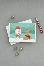 Load image into Gallery viewer, Airedale Terrier Snowman Christmas Greeting Cards -  Blank Note Cards – 8-Pack of Artist-Designed Cards with Envelopes