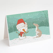 Load image into Gallery viewer, Whippet Snowman Christmas Greeting Cards -  Blank Note Cards – 8-Pack of Artist-Designed Cards with Envelopes