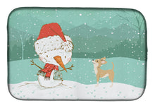Load image into Gallery viewer, Tan Chihuahua Snowman Christmas Dish Drying Mat – Absorbent, Artistic Kitchen Essentials CK2081DDM