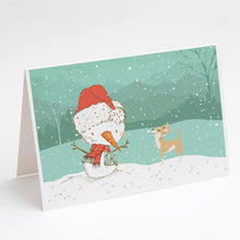 Load image into Gallery viewer, Tan Chihuahua Snowman Christmas Greeting Cards -  Blank Note Cards – 8-Pack of Artist-Designed Cards with Envelopes