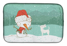 Load image into Gallery viewer, White Chihuahua Snowman Christmas Dish Drying Mat – Absorbent, Artistic Kitchen Essentials CK2082DDM