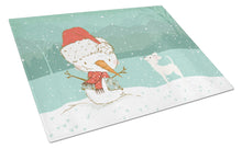 Load image into Gallery viewer, White Chihuahua Snowman Christmas Glass Cutting Boards – Durable, Decorative Kitchen Art Large CK2082LCB