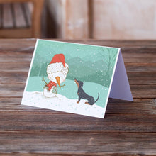 Load image into Gallery viewer, Black Tan Dachshund Snowman Christmas Greeting Cards -  Blank Note Cards – 8-Pack of Artist-Designed Cards with Envelopes