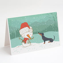 Load image into Gallery viewer, Black Tan Dachshund Snowman Christmas Greeting Cards -  Blank Note Cards – 8-Pack of Artist-Designed Cards with Envelopes