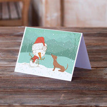 Load image into Gallery viewer, Red Dachshund Snowman Christmas Greeting Cards -  Blank Note Cards – 8-Pack of Artist-Designed Cards with Envelopes