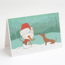 Load image into Gallery viewer, Red Dachshund Snowman Christmas Greeting Cards -  Blank Note Cards – 8-Pack of Artist-Designed Cards with Envelopes