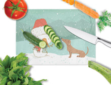 Load image into Gallery viewer, Red Dachshund Snowman Christmas Glass Cutting Boards – Durable, Decorative Kitchen Art Large CK2084LCB