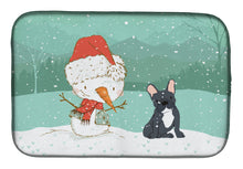 Load image into Gallery viewer, Black French Bulldog Snowman Christmas Dish Drying Mat – Absorbent, Artistic Kitchen Essentials CK2085DDM