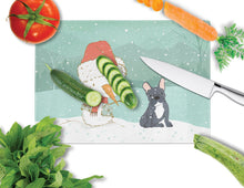 Load image into Gallery viewer, Black French Bulldog Snowman Christmas Glass Cutting Boards – Durable, Decorative Kitchen Art Large CK2085LCB