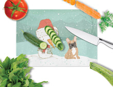 Load image into Gallery viewer, Fawn French Bulldog Snowman Christmas Glass Cutting Boards – Durable, Decorative Kitchen Art Large CK2086LCB