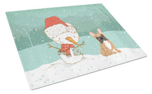 Load image into Gallery viewer, Fawn French Bulldog Snowman Christmas Glass Cutting Boards – Durable, Decorative Kitchen Art Large CK2086LCB
