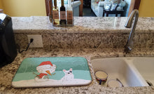 Load image into Gallery viewer, Piebald French Bulldog Snowman Christmas Dish Drying Mat – Absorbent, Artistic Kitchen Essentials CK2087DDM