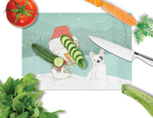Load image into Gallery viewer, Piebald French Bulldog Snowman Christmas Glass Cutting Boards – Durable, Decorative Kitchen Art Large CK2087LCB