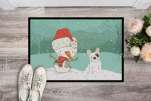 Load image into Gallery viewer, Piebald French Bulldog Snowman Christmas Doormat - 18x27 Decorative Floor Mat – Indoor/Outdoor Rug with Artistic Flair CK2087MAT