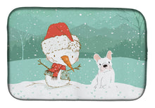 Load image into Gallery viewer, White French Bulldog Snowman Christmas Dish Drying Mat – Absorbent, Artistic Kitchen Essentials CK2088DDM
