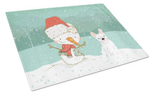 Load image into Gallery viewer, White French Bulldog Snowman Christmas Glass Cutting Boards – Durable, Decorative Kitchen Art Large CK2088LCB
