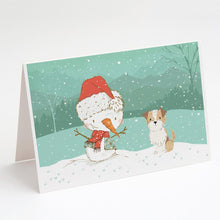 Load image into Gallery viewer, Brown and White Terrier Snowman Christmas Greeting Cards -  Blank Note Cards – 8-Pack of Artist-Designed Cards with Envelopes
