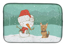 Load image into Gallery viewer, Yorkie Cropped Ears Snowman Christmas Dish Drying Mat – Absorbent, Artistic Kitchen Essentials CK2098DDM