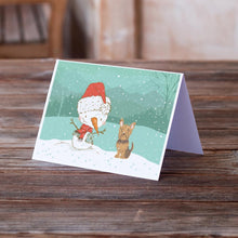 Load image into Gallery viewer, Yorkie Cropped Ears Snowman Christmas Greeting Cards -  Blank Note Cards – 8-Pack of Artist-Designed Cards with Envelopes
