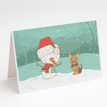 Load image into Gallery viewer, Yorkie Cropped Ears Snowman Christmas Greeting Cards -  Blank Note Cards – 8-Pack of Artist-Designed Cards with Envelopes