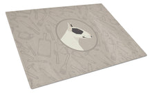 Load image into Gallery viewer, Black and White Bull Terrier In the Kitchen Glass Cutting Boards – Durable, Decorative Kitchen Art Large CK2174LCB