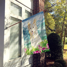Load image into Gallery viewer, Mountian Flowers White Collie Flag Canvas House Size CK2514CHF