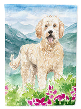 Load image into Gallery viewer, Mountain Flowers Goldendoodle Flag Canvas House Size CK2537CHF