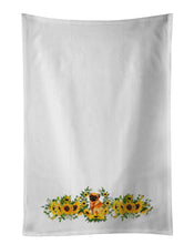 Load image into Gallery viewer, Small Brabant Griffon in Sunflowers White Kitchen Towel Set of 2