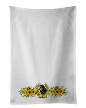 Load image into Gallery viewer, Black and Tan Dachshund in Sunflowers White Kitchen Towel Set of 2
