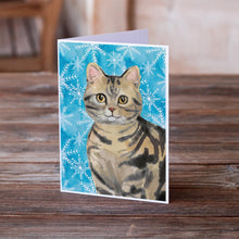 Load image into Gallery viewer, American Shorthair Brown Tabby Winter Snowflake Greeting Cards -  Blank Note Cards – 8-Pack of Artist-Designed Cards with Envelopes