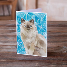 Load image into Gallery viewer, Ragdoll Winter Snowflake Greeting Cards -  Blank Note Cards – 8-Pack of Artist-Designed Cards with Envelopes