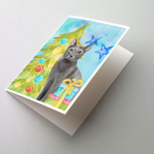 Load image into Gallery viewer, Blue Russian Christmas Presents Greeting Cards -  Blank Note Cards – 8-Pack of Artist-Designed Cards with Envelopes