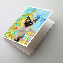 Load image into Gallery viewer, Siamese Christmas Presents Greeting Cards -  Blank Note Cards – 8-Pack of Artist-Designed Cards with Envelopes