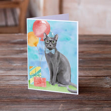 Load image into Gallery viewer, Blue Russian Happy Birthday Greeting Cards -  Blank Note Cards – 8-Pack of Artist-Designed Cards with Envelopes