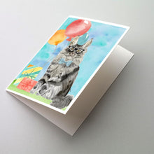 Load image into Gallery viewer, Maine Coon Happy Birthday Greeting Cards -  Blank Note Cards – 8-Pack of Artist-Designed Cards with Envelopes