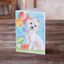 Load image into Gallery viewer, Happy Birthday Westie Greeting Cards -  Blank Note Cards – 8-Pack of Artist-Designed Cards with Envelopes