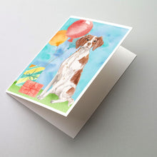 Load image into Gallery viewer, Happy Birthday Brittany Spaniel Greeting Cards -  Blank Note Cards – 8-Pack of Artist-Designed Cards with Envelopes