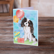 Load image into Gallery viewer, Happy Birthday Tricolor Cavalier Spaniel Greeting Cards -  Blank Note Cards – 8-Pack of Artist-Designed Cards with Envelopes