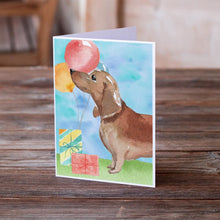Load image into Gallery viewer, Happy Birthday Red Dachshund Greeting Cards -  Blank Note Cards – 8-Pack of Artist-Designed Cards with Envelopes