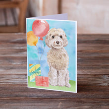 Load image into Gallery viewer, Happy Birthday Champagne Cockapoo Greeting Cards -  Blank Note Cards – 8-Pack of Artist-Designed Cards with Envelopes